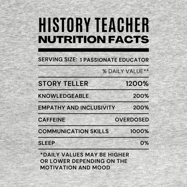 History Teacher Nutrition Facts by Artful Wear